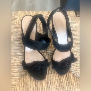 Stuart Weitzman Black Suede Bow Sling Backs